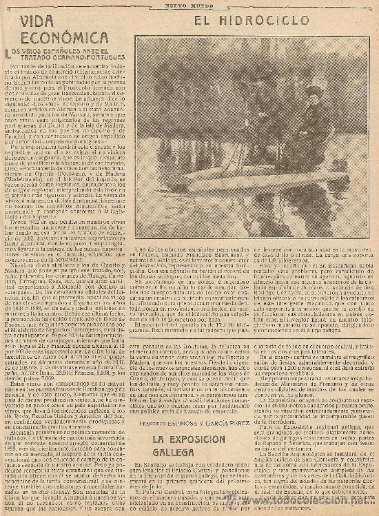 Collectionnisme: RECORTE PRENSA.A&Ntilde;O1909.EL HIDROCICLO.MALAGA.FRANCISCO BASCU&Ntilde;ANA.RODRIGO UCELAYETA.INVENTO.BICICLETA