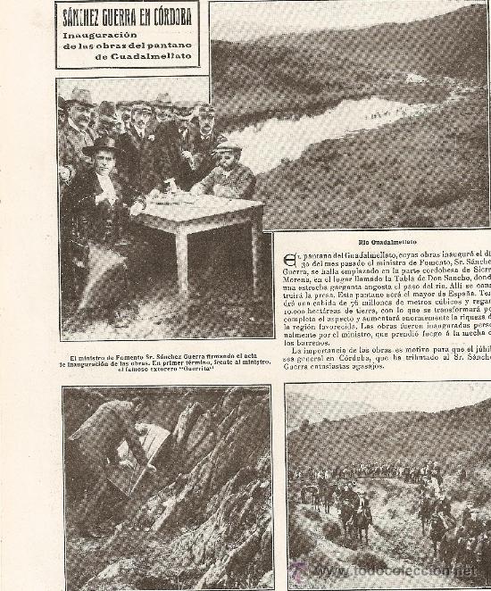 Collectionnisme: HOJA REPORTAJE.A&Ntilde;O 1909.CORDOBA.INAUGURACION PANTANO GUADALMELLATO.SANCHEZ GUERRA.GUERRITA.TOREO