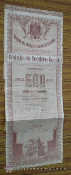 Coleccionismo: CEDULA DE CREDITO LOCAL 1944 - Foto 1