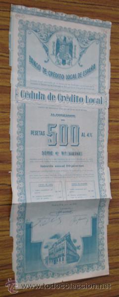 Coleccionismo: CEDULA DE CREDITO LOCAL 1944 Madrid