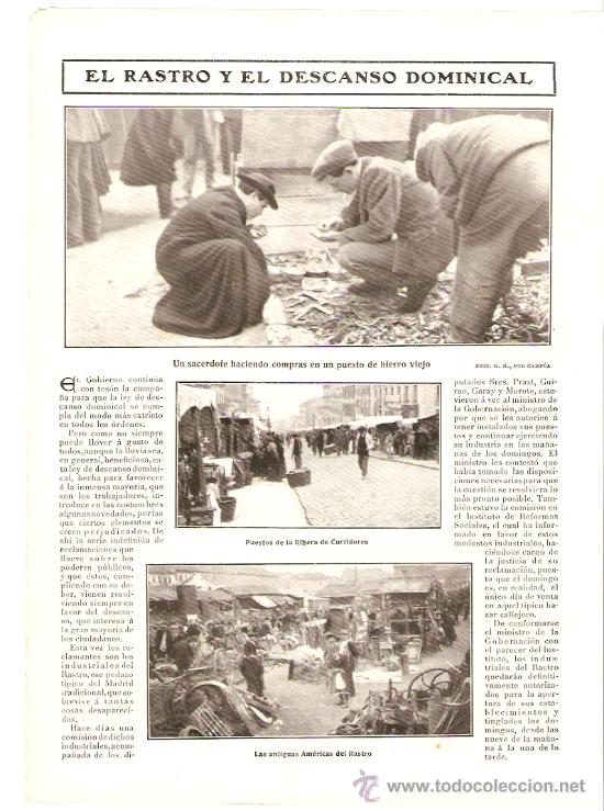 Collectionnisme: HOJA REPORTAJE.A&Ntilde;O 1908.MADRID.EL RASTRO.RIBERA DE CURTIDORES.ANTIGUAS AMERICAS DEL RASTRO.DOMINGO.