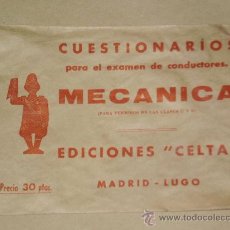 Coleccionismo: SOBRE VACIO PARA CUESTIONARIOS DE MECANICA PERMISOS CLASES C Y D , EDICIONES CELTA . AÑOS 60 .