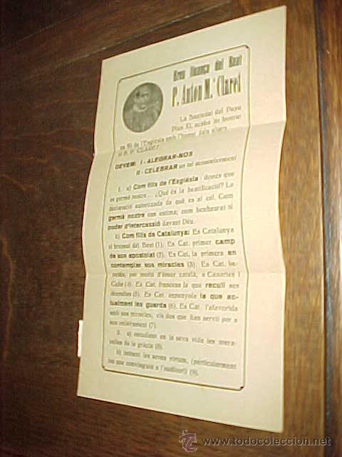 Coleccionismo: BREU LLOAN&Ccedil;A DEL BEAT P. ANTON M&ordf;. CLARET. PAPEL INFORMATIVO EN CATALAN CON SELLO DE LA EPOCA
