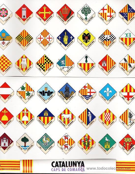 Coleccionismo: heraldica -lamina hoja adhesiva pegatina- escut dels caps de comarca -catalunya -42 escudos- a&ntilde;os 90