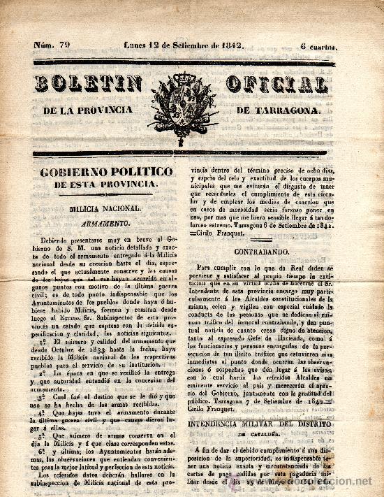 Coleccionismo: Bolet&iacute;n Oficial Provincia Tarragona 1842