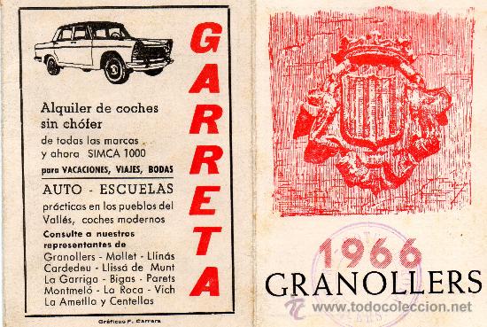 Coleccionismo: Horarios Tren, autobuses y servicios religiosos Granollers 1966