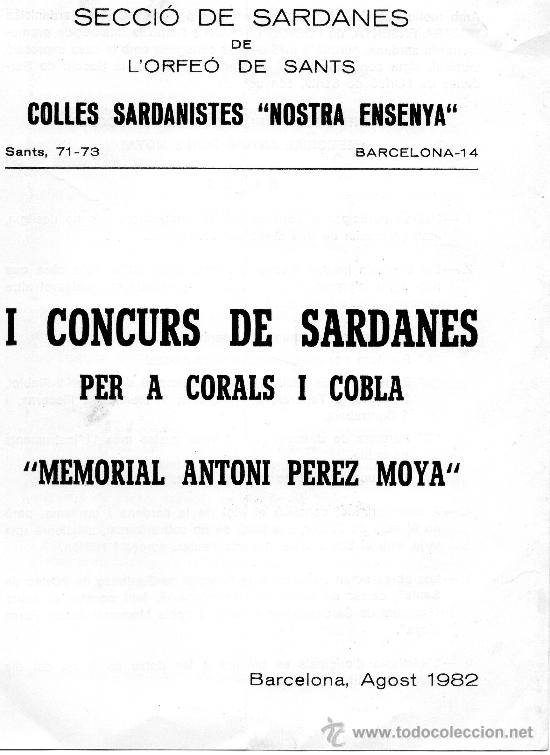 Coleccionismo: I concurs de Sardanes Memorial Antoni P&eacute;rez Barcelona 1982