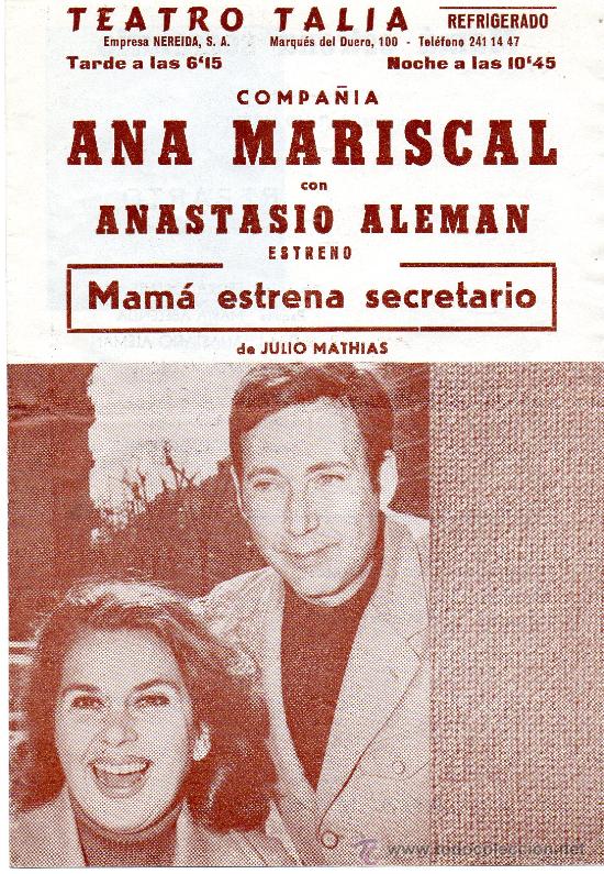 Coleccionismo: Teatro Talia compa&ntilde;&iacute;a Ana Mariscal con Anastasio Aleman