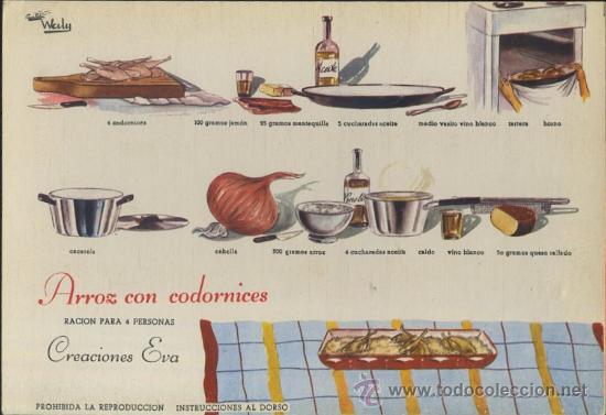 Coleccionismo: FICHA COCINA ARROZ CON CODORNICES    (COCI-354)