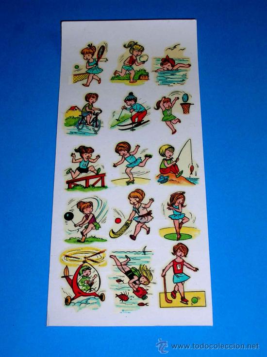 Coleccionismo: Calcoman&iacute;as Ortega, serie E-3, Deportes chicas, Tenis, Nataci&oacute;n, Esqu&iacute;, Pesca, Patinaje, Ballet.....