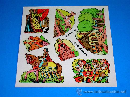 Coleccionismo: Blancanieves. Calcoman&iacute;as Ortega, Serie Cuentos, Originales a&ntilde;os 60. Impecable estado. Muy raras.
