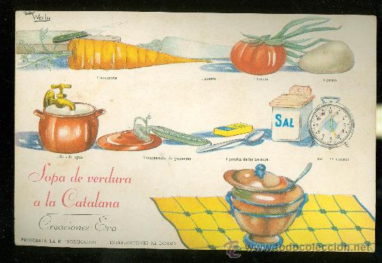 Coleccionismo: RECETA DE COCINA. SOPA DE VERDURAS A LA CATALANA - CREACIONES EVA