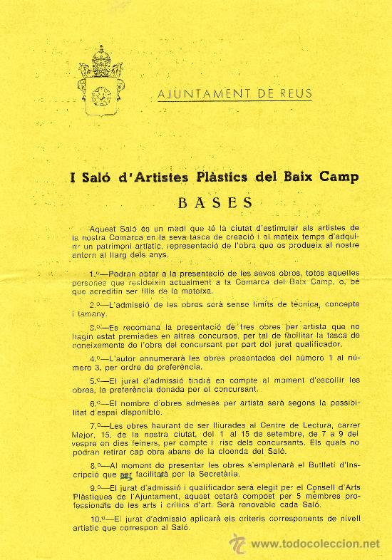 Coleccionismo: I sal&oacute; d'Artistes Pl&agrave;stics del Baix Camp Ajuntament de Reus