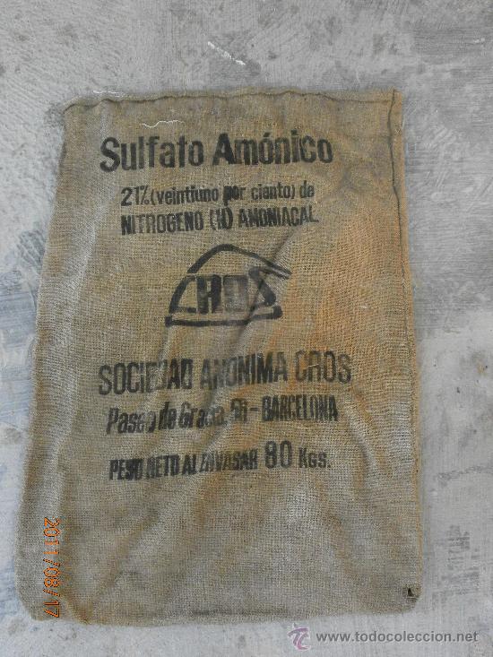 Coleccionismo: SACO SULFATO AMONICO.SOCIEDAD ANONIMA CROS. PASEO DE GRACIA 56 - BARCELONA