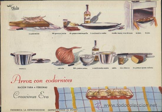 Coleccionismo: FICHA COCINA ARROZ CON CODORNICES (COCI-526)