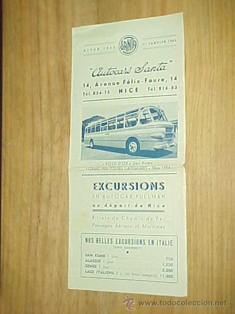 Coleccionismo: AUTOCARS SANTA. EXCURSIONS EN AUTOCAR PULLMAN. TRIPTICO INFORMATIVO  PRECIOS E ITINERARIOS. FRANCES