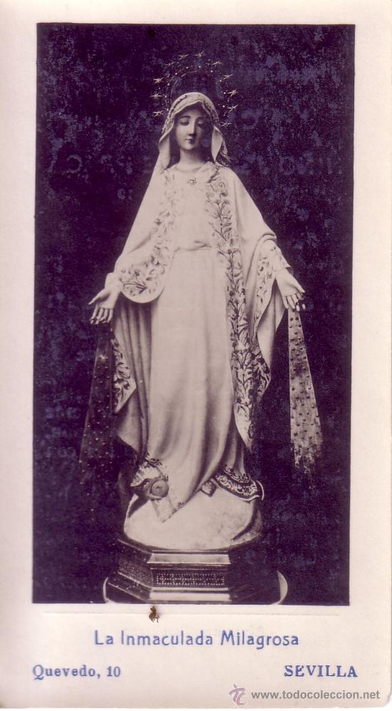 Coleccionismo: ESTAMPA DE LA INMACULADA MILAGROSA - SEVILLA - 1937 - CAPILLA NI&Ntilde;O JESUS DE LA C/QUEVEDO 11x6 CM