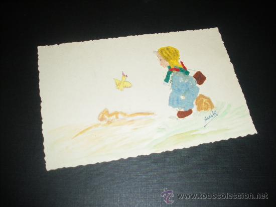 Coleccionismo: FELICITACION DE NAVIDAD, POSTAL NAVIDE&Ntilde;A. PINTADA A MANO.