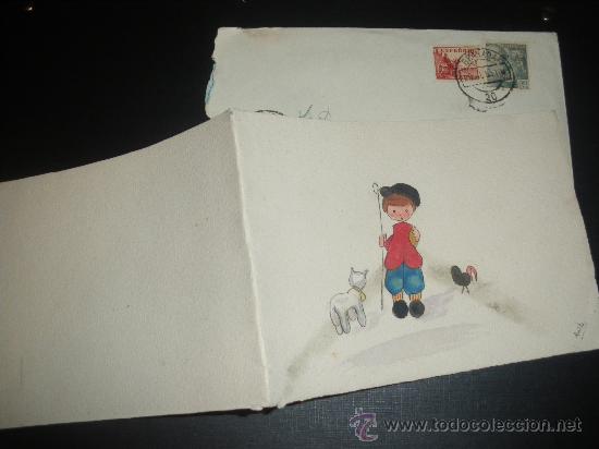 Coleccionismo: FELICITACION DE NAVIDAD, POSTAL NAVIDE&Ntilde;A. PINTADA A MANO.