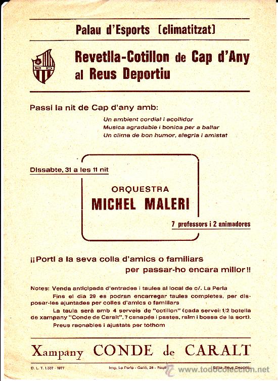 Coleccionismo: Revetlla Cap d'Any Reus Desportiu 1977