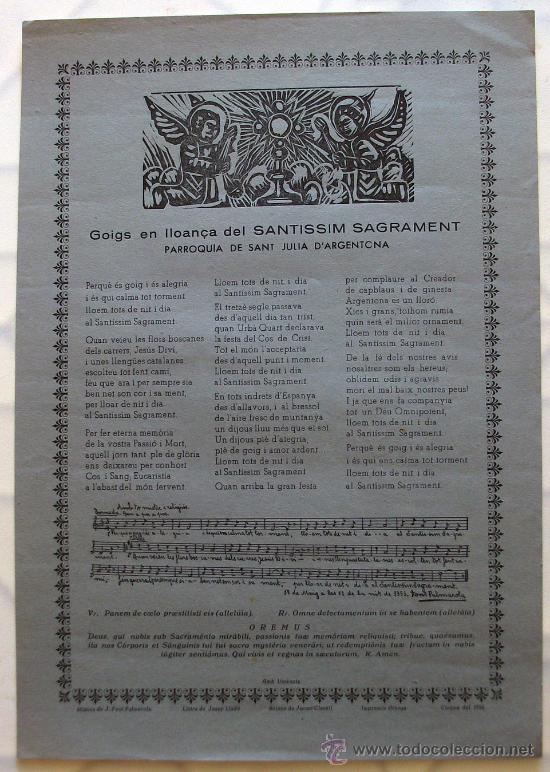Sammelleidenschaft Papier: GOIGS EN LLOAN&Ccedil;A DEL SANTISSIM SAGRAMENT PARROQUIA DE SANT JULIA D'ARGENTONA - 1956
