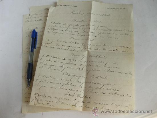 Coleccionismo: PAREJA DE FOLIOS ANTIGUOS CON RECETAS DE DIFERENTES COCKTAIL - BRITISH AMERICAN CLUB