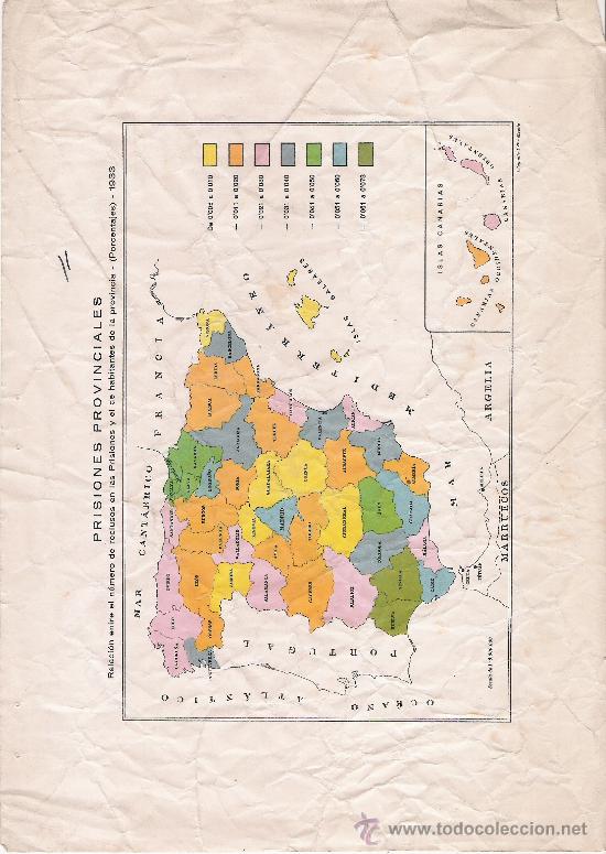 Sammelleidenschaft Papier: PRISIONES PROVINCIALES - RELACION ENTRE EL N&ordm; DE RECLUSOS Y EL DE HABITANTES (PORCENTAJES) 1933