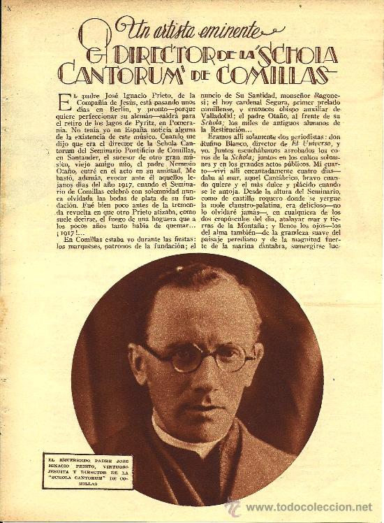 Coleccionismo: Un artista eminente: el director de la Schola Cantorum de Comillas ( Jos&eacute; Ignacio Prieto) - 1935