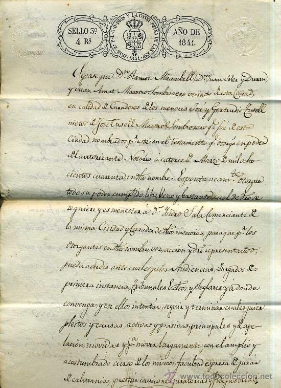 Coleccionismo: ESCRITURA 1841 - OTORGANDO UN PODER