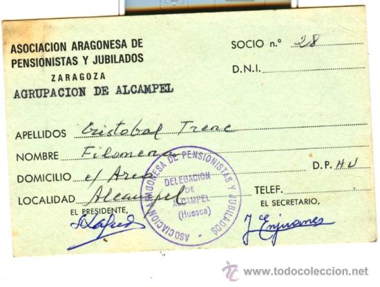 Colecionismo: CARNET ASOCIACI&Oacute;N ARAGONESA DE PENSIONISTAS Y JUBILADOS (ZARAGOZA) -AGRUPACI&Oacute;N DE ALCAMPELL (HUESCA)