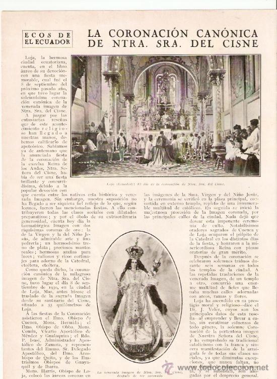 Sammelleidenschaft Papier: HOJA REPORTAJE.A&Ntilde;O 1931.CORONACION CANONICA DE NUESTRA SE&Ntilde;ORA DEL CISNE.LOJA.ECUADOR.