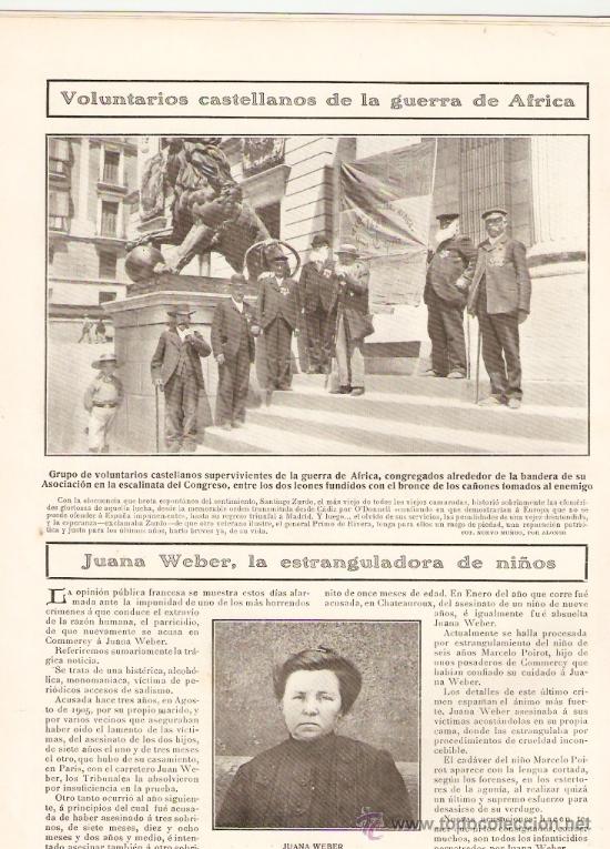 Collectionnisme: RECORTE PRENSA.A&Ntilde;O 1908. GUERRA DE AFRICA.VOLUNTARIOS CASTELLANOS GUERRA DE AFRICA.SANTIAGO ZURDO.
