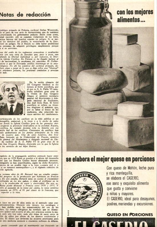 Sammelleidenschaft Papier: RECORTE PRENSA.A&Ntilde;O 1964.PUBLICIDAD.EL CASERIO.QUESO EN PORCIONES EL CASERIO.QUESO DE MAHON.