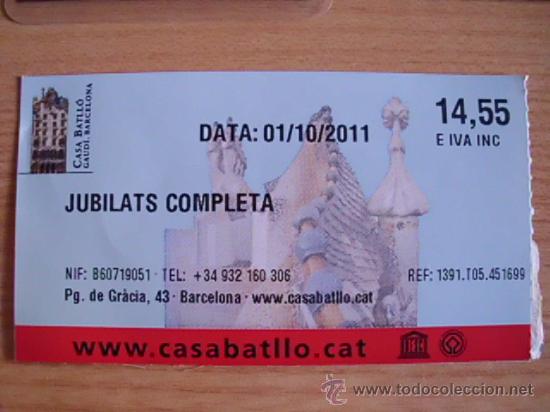 Coleccionismo: . ENTRADA USADA PARA LA CASA BATLL&Oacute; DE GAUD&Iacute; EN BARCELONA.