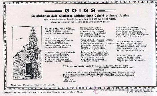 Coleccionismo: GOIGS EN ALABANSA DE SANT JULI&Agrave; I SANTA JUSTINA (1976)