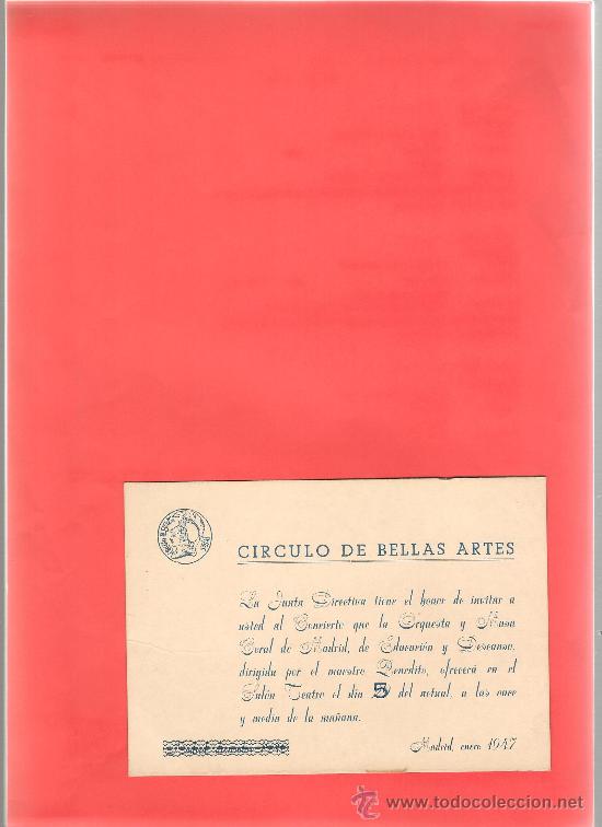 Coleccionismo: TARJETA C&Iacute;RCULO BELLAS ARTES MADRID 1947 10,5 x 15 cm
