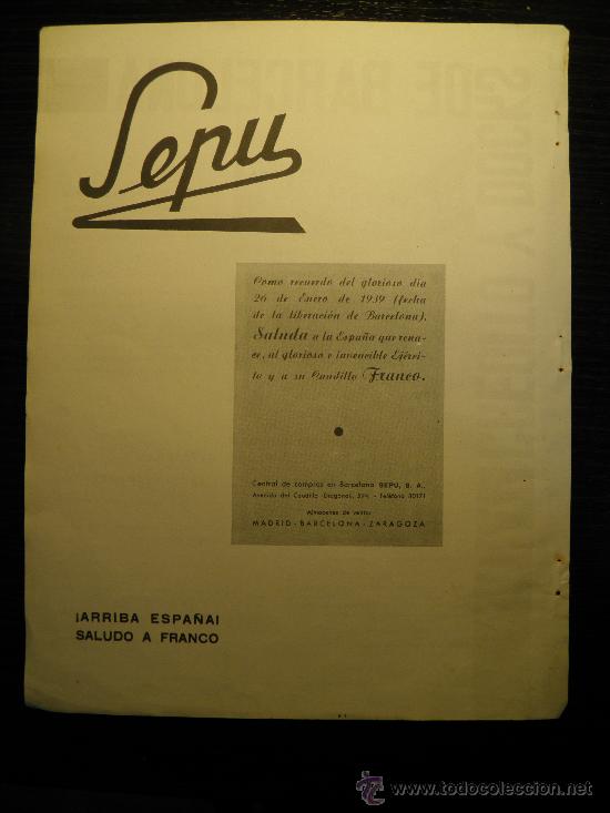 Collectionnisme: RECORTE PRENSA A&Ntilde;O 1939 BARCELONA SEPU ALMACENES SEPU SALUDO A FRANCO PUBLICIDAD FRANQUISMO