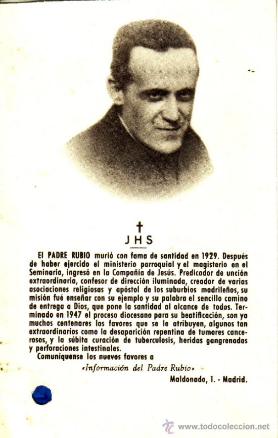 Collecting paper: ESTAMPA CON RELIQUIA DEL PADRE RUBIO