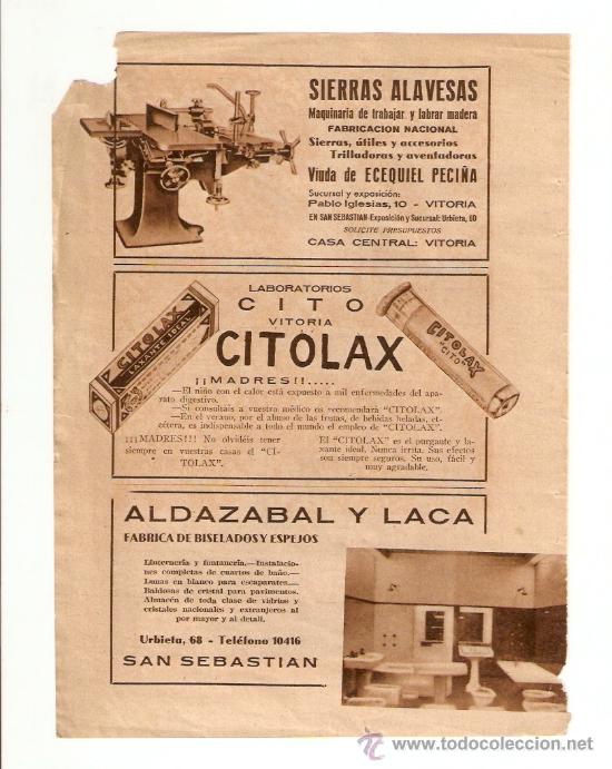 Coleccionismo: HOJA PUBLICIDAD.A&Ntilde;OS 30.VITORIA.CITOLAX.LABORATORIOS CITO.SIERRAS ALAVESAS.ALDAZABAL Y LACA.