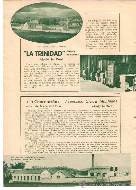 Coleccionismo: RECORTE PUBLICIDAD.A&Ntilde;OS 30.LA TRINIDAD.ALCALA LA REAL.LA CONCEPCION.ACEITE DE ORUJO.FRANCISCO SIERRA