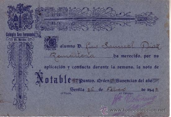 Collecting paper: COLEGIO SAN FERNANDO DE LOS HH MARISTAS - CUADRO DE HONOR - FEBRERO 1949