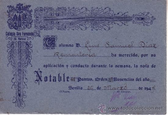 Colecionismo: COLEGIO SAN FERNANDO HERMANOS MARISTAS DIPLOMA CUADRO DE HONOR 1949