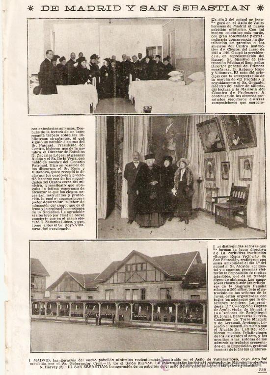 Colecionismo: RECORTE PRENSA.A&Ntilde;O 1916.MADRID.ASILO DE VALLEHERMOSO.INAUGURACION PABELLON OFTALMICO.