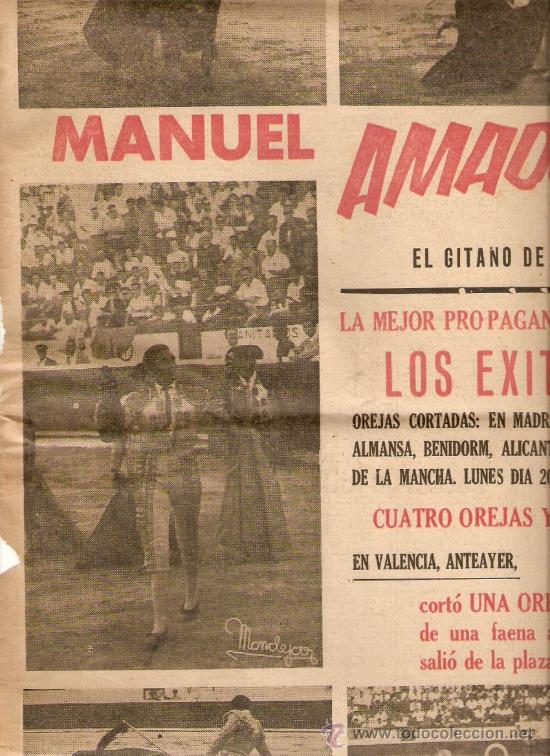 Colecionismo: RECORTE PRENSA.A&Ntilde;O 1962.MANUEL AMADOR,EL GITANO DE ALBACETE.TOROS.TORERO.GITANOS.