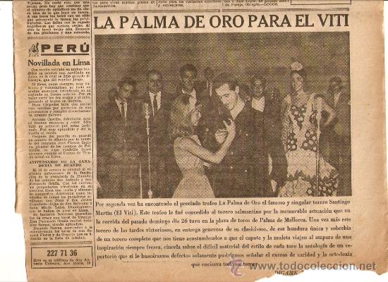 Colecionismo: RECORTE PRENSA.A&Ntilde;O 1962.LUCIO REQUENA.SANTIAGO MARTIN EL VITI.PALMA DE ORO. TOROS.TOREROS.