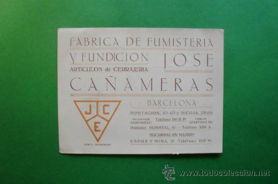 Coleccionismo: FABRICA DE FUMISTERIA Y FUNDICION ARTICULOS DE CERRAJERIA JOSE CA&Ntilde;AMERAS - BARCELONA
