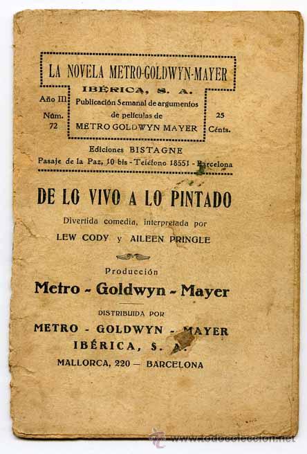 Collectionnisme: Libreto - La novela Metro Goldwyn Mayer - Iberica s.a. publicacion semanal - DE LO VIVO A LO PINTADO