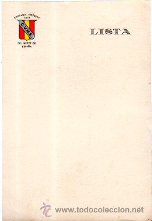 Collezionismo: MINUTA COMPA&Ntilde;&Iacute;A VIN&Iacute;COLA NORTE DE ESPA&Ntilde;A, CUNE,11 POR 16CM