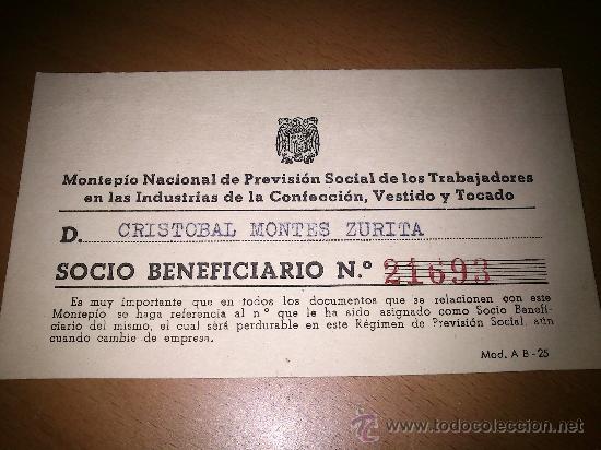 Coleccionismo: Montep&iacute;o Nacional De Previsi&oacute;n Social De Los Trabajadores En Las Industrias De La Confecci&oacute;n.