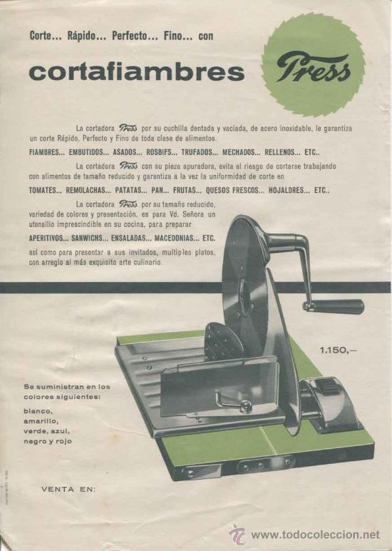 Coleccionismo: Hoja publicitaria Cortafiambres Press